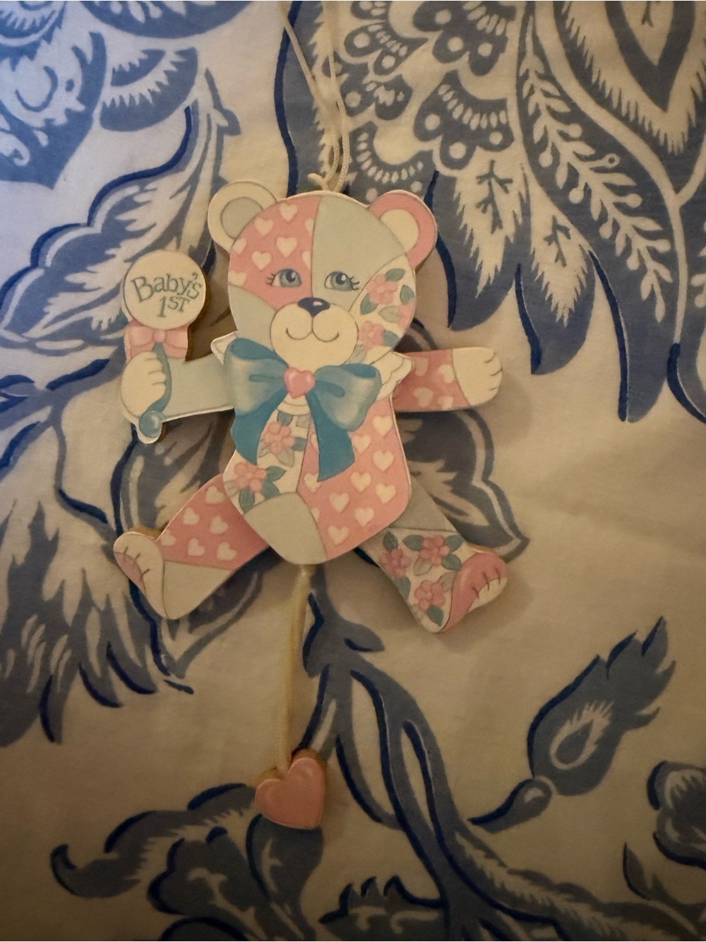 Vintage Christmas Ornament Wooden Bear Moving Legs and Arms Babies Baby’s 1st